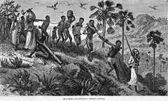 Enslaved Africans in chains marched to the East coast of Africa by Arab slavers