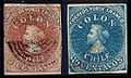 1853 First Chilean stamps 5 CENTAVOS (Michel No.-1IX) and 10 CENTAVOS (Michel-No. 2I)