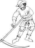Français : Paysan utilisant une faux English: Man using a scythe 中文（简体）：​使用大镰刀的人