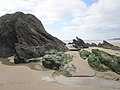 [Rochers sur la plage des Grands Sables.