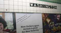 Airbnb launched an extensive advertising campaign touting, "Airbnb is great for New York City." A disgruntled New Yorker revised one of those ads to say, "Airbnb is great for Airbnb." Photo by Linda Dawn Hammond via <a href="https://www.flickr.com/photos/dawnone/15143967918/in/photolist-p5dN49-n5dM6j">Flickr</a>