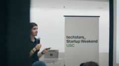 A young student presenting his idea at techstars_startup weekend USC