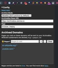 browser extension config screen