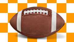 Image of a football on a white and orange checkered bbackground