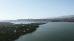 Aerial view of water and mountains