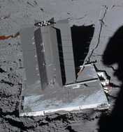 Apollo astronaut photo of a SNAP-27 RTG on the Moon