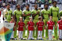Pakistan team sings their national anthem before their World Cup encounter against South Africa in Auckland on March 7, 2015. — Reuters