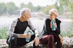 Two retirees out walking in Spain, Europe
