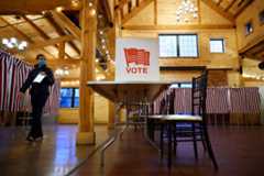 Voters cast their ballots in the New Hampshire presidential primary election at The Barn at Bull Meadow on January 23, 2024 in Concord, New Hampshire. (Chip Somodevilla/Getty Images)