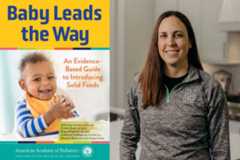 The cover of &quot;Baby Leads the Way&quot; beside author Julie Laux. (Courtesy of the American Academy of Pediatrics)