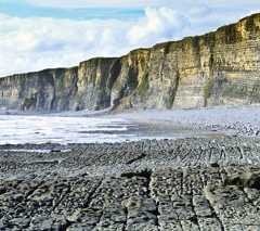 fig. 1.30: On the southern coast of Wales, near the city of Cardiff, abrasion has cut a flat shore into the limestone. © Science Photo Library/Martyn F. Chillmaid