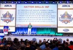 Photo of clinic speaker on stage speaking to large crowd