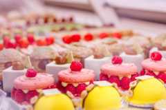A variety of colorful baked pastries