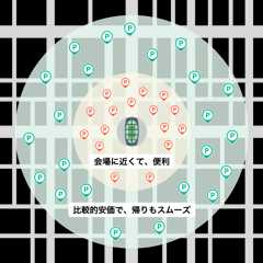 近い駐車場は会場に近くて便利、遠い駐車場は比較的安価で、帰りもスムーズ
