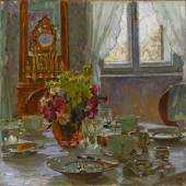 Carl Moll (1861 Wien - 1945 Wien) Der Frühstückstisch Öl auf Leinwand, monogrammiert 60,5 x 60,5 cm  Zur Verfügung gestellt von: Antiquitäten Kunsthandel Freller