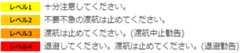 黄色箇所 レベル１:十分に注意してください。薄橙色箇所 レベル２:不要不急の外出は止めてください。橙色箇所 レベル３:渡航は止めてください。（渡航中止勧告）赤色箇所 レベル４:退避してください。渡航はやめてください。（退避勧告）