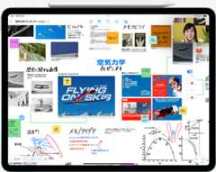 フリーボードとFaceTime通話中のユーザーが表示されたiPad Air