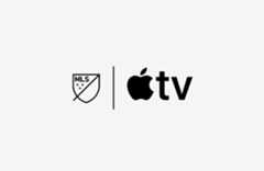 Logos for Major League Soccer and Apple TV side by side separated by a vertical line