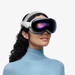 Person wearing Apple Vision Pro, assembled with Dual Knit Band