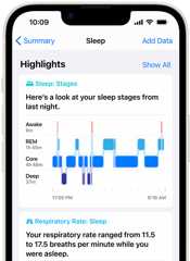 An iPhone device displaying Sleep Stages in the Health app.