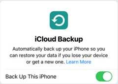 Screen of iCloud Backup data use