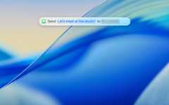 Close up of new translucent Spotlight app, a user using Messages app to send a text to one of their contacts