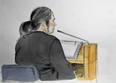 被告人質問を受ける山上徹也被告=2025年11月20日、奈良地裁、絵・岩崎絵里