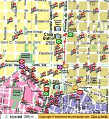 Casa Batllós beliggenhet i forhold til nærmeste T-banestasjon.