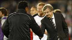 Roy Hodgson shakes hands with the beaten Hamburg boss Ricardo Moniz