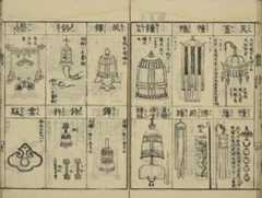 Illustration from the Butsuzōzui showing different Japanese temple bells