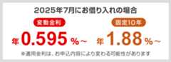 2025年3月にお借り入れの場合　変動金利は年0.345%から　固定10年は年1.61%から　※適用金利は、お申し込み内容により変わる可能性があります