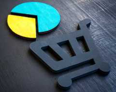 Illustration with shopping cart and pie chart