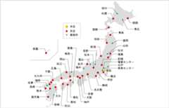 日本地図上に本店・支店・国内事務所の所在地を示した図。