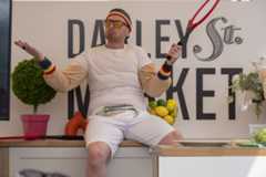 A street performer at the opening weekend