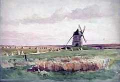 The battlefield of Crecy showing the windmill at which King Edward III positioned himself and the English reserve at the Battle of Crecy on 26th August 1346 in the Hundred Years War: click here to buy this picture