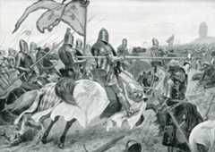 The French knights attack at the Battle of Creçy on 26th August 1346 in the Hundred Years War: picture by Richard Caton Woodville: click here to buy this picture