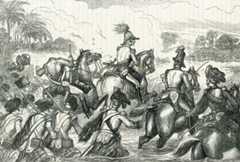 Sir Arthur Wellesley leading the Highlanders across the Kaitna River at the Battle of Assaye on 23rd September 1803 in the Second Mahratta War in India
