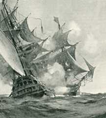 'Let the weakest fend off': Battle of Cape St Vincent on 14th February 1797 in the Napoleonic Wars: picture by C.M. Pedder