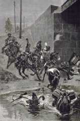 Surprising the sabotage of a bridge by Egyptian troops: Battle of Tel-el-Kebir on 13th September 1882 in the Egyptian War: picture by Richard Caton Woodville