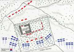 Map of the Hougoumont Château at the Battle of Waterloo on 18th June 1815: map by John Fawkes