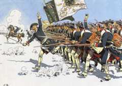 Prussian infantry assault at the Battle of Mollwitz on 10th April 1741 in the First Silesian War: picture by Carl Röchling