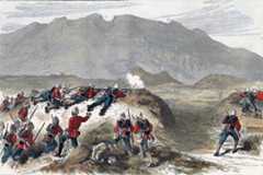 Opening shots of the Battle of Ali Masjid on 21st November 1878 in the Second Afghan War