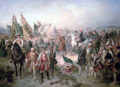 Captured Austrian and Saxon officers reviewed by Frederick the Great after the Battle of Hohenfriedberg 4th June 1745 in the Second Silesian War