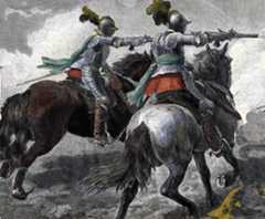 Sir Arthur Hesilrige's Cuirassiers, known as 'Hesilrige's Lobsters'. Hesilrige's 'Lobsters' were driven off the field at the English Civil War Battle of Roundway Down on 13th July 1643 by Lord Wilmot's Royalist Horse