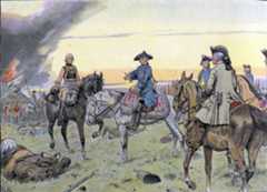 Frederick the Great compliments General von Seydlitz on his conduct during the Battle of Zorndorf 25th August 1758 in the Seven Years War: picture by Carl Röhling