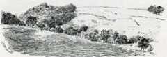 Roundway Down east side: Battle of Roundway Down on 13th July 1643 during the English Civil War: drawing by C.R.B. Barrett