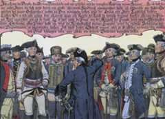 Parchwitz Address by Frederick the Great to his generals before the march to the Battle of Leuthen 5th December 1757 in the Seven Years War: picture by Richard Knötel