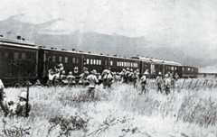British field hospital train collecting wounded soldiers after the Battle of Colenso on 15th December 1899