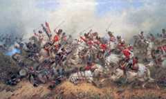 Charge of the Royal Scots Greys at the Battle of Waterloo on 18th June 1815: picture by Orlando Norie