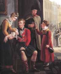 Wounded Highlander treated after the Battle of Waterloo on 18th June 1815